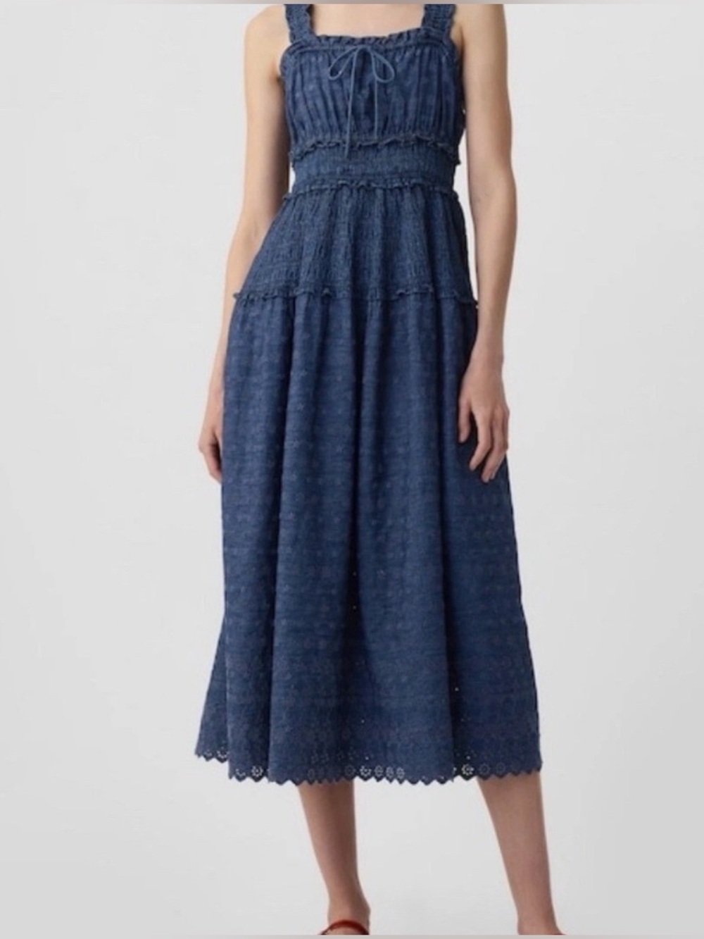 Gap x Doen Blue Smocked Midi Dress
